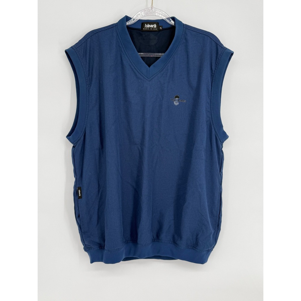 Ashworth Mens Blue‎ Golf Wind Vest V-Neck Microfiber Lined Sz XL Made in USA